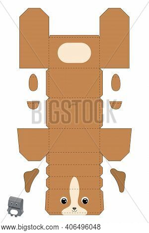 Party Favor Box Dog Design For For Sweets, Candies, Small Presents, Bakery. Package Template, Great 