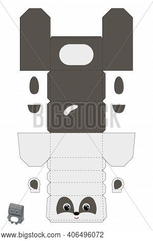 Party Favor Box Badger Design For For Sweets, Candies, Small Presents, Bakery. Package Template, Gre