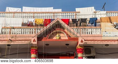 Chitwan, Nepal - November 09, 2019: Panorama Of A Typical Nepalese House In Sauraha, Nepal
