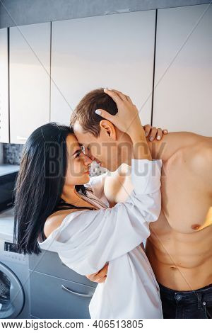 Nude Passionate Kissing Couple. Guy And Woman Having Intimate Sex. Erotic Moments Of Young Lovers. H
