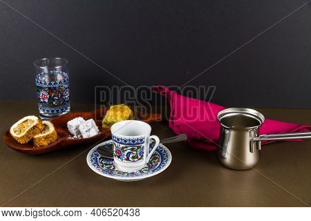 Turkish Coffee With Baclava And Delight.