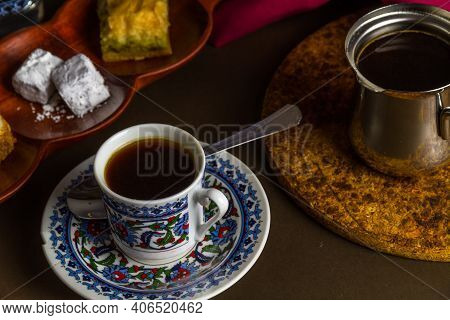 Turkish Coffee With Baclava And Delight.