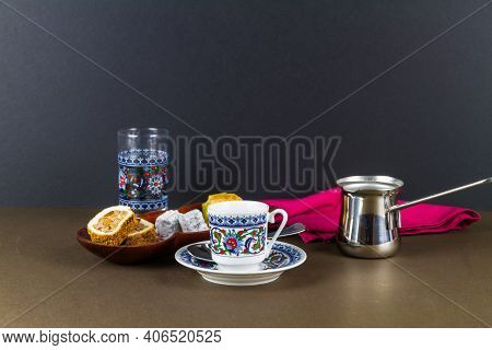 Turkish Coffee With Baclava And Delight.