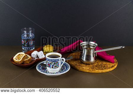 Turkish Coffee With Baclava And Delight.
