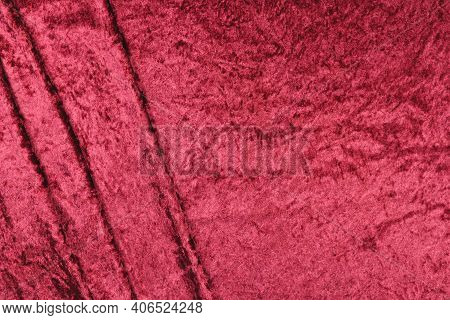 Burgundy Red Panne Velvet Textile Texture With Folds