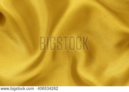 Golden Yellow Fabric Cloth Texture For Background And Design Art Work, Beautiful Crumpled Pattern Of