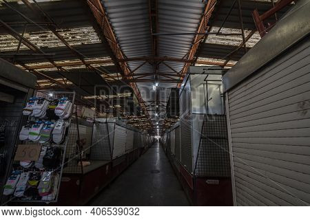 Subotica, Serbia - November 17, 2020: Stalls And Boutiques Almost All Closed In A Deserted Alley Of 