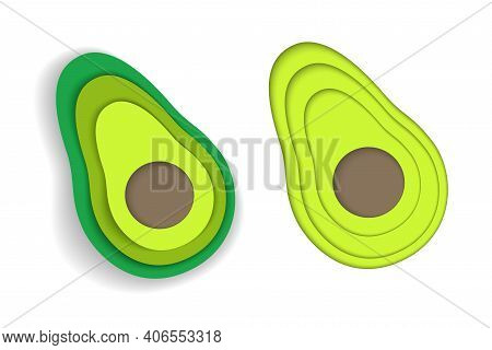 Vector Avocado In Paper Style. Healthy Food For The Keto Diet. Healthy Fats. Lchf.