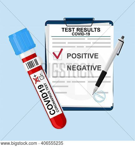 Form With Test Results For Coronavirus From A Medical Laboratory. Diagnosis Of Coronavirus By Blood 