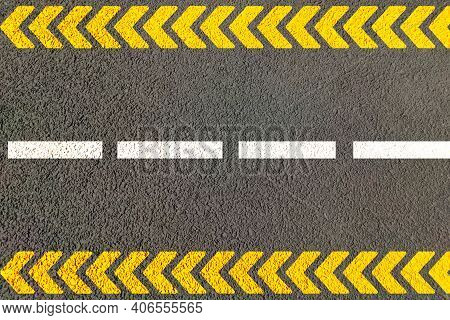 Road Top View With White And Yellow Markings On Highway For Dividing Lanes Pattern Lines On Edge For