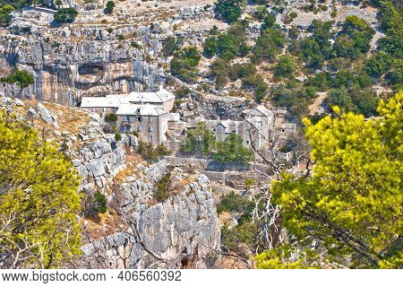 Pustinja Blaca Hermitage Hidden In Stone Desert Canyon Of Brac Island, Dalmatia Archipelago Of Croat
