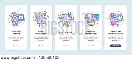 M2m Communication Types Onboarding Mobile App Page Screen With Concepts. Spare Parts Request, Data C