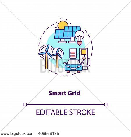 Smart Grid Concept Icon. Cyber-physical Systems Application Idea Thin Line Illustration. Electricity