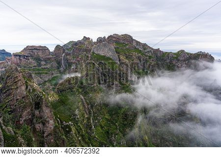 Beautiful Mountain Scenery Near The Mountain Peak Pico Do Arierio On Madeira Island