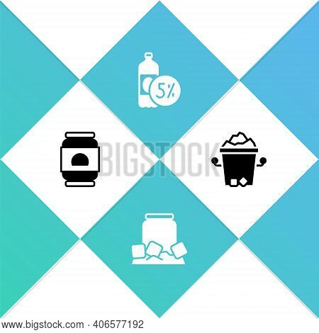 Set Beer Can, Cold Beer, Bottle And Ice Bucket Icon. Vector
