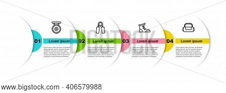 Set Line Gong, Sport Expander, Boxing Shoes And Bag. Business Infographic Template. Vector