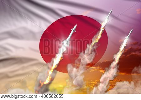 Modern Strategic Rocket Forces Concept On Sunset Background, Japan Ballistic Missile Attack - Milita