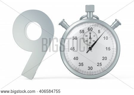 90 Number With Stopwatch. 3d Rendering Isolated On White Background