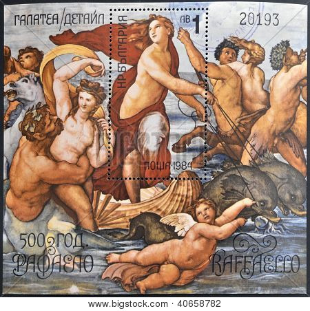 bir pul zafer Galatea fresk İtalyan ressamı Raphael Villa Farnesina tarafından Roma'da gösterir.