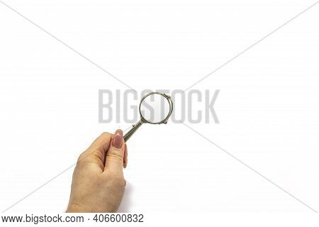 Hand Hold An Old Vintage Lorgnette From The Middle Of The Nineteenth Century On The White Background
