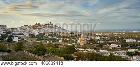 Panoramic View Of Ostuni White Town Skyline And Madonna Della Grata Church Brindisi Apulia Southern 