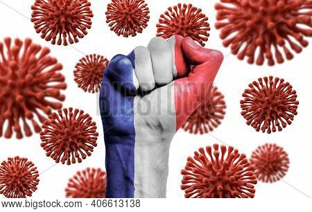 France Flag Fist Fighting Off Coronavius Disease