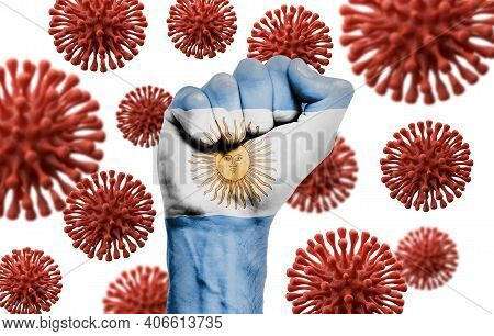 Argentina Flag Fist Fighting Off Coronavius Disease