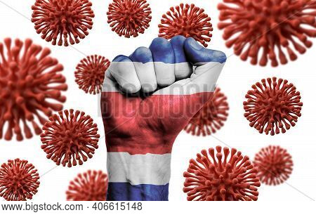 Costa Rica Flag Fist Fighting Off Coronavius Disease