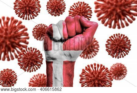 Denmark Flag Fist Fighting Off Coronavius Disease