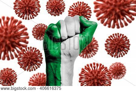 Nigeria Flag Fist Fighting Off Coronavius Disease