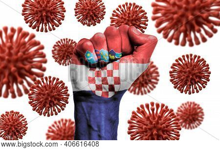 Croatia Flag Fist Fighting Off Coronavius Disease