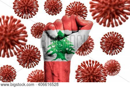 Lebanon Flag Fist Fighting Off Coronavius Disease