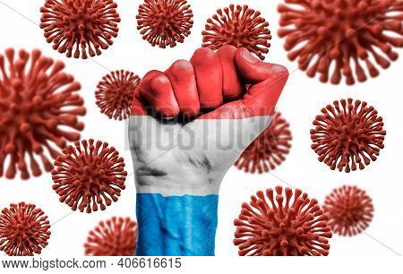 Luxembourg Flag Fist Fighting Off Coronavius Disease