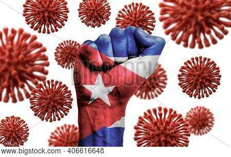 Cuba Flag Fist Fighting Off Coronavius Disease