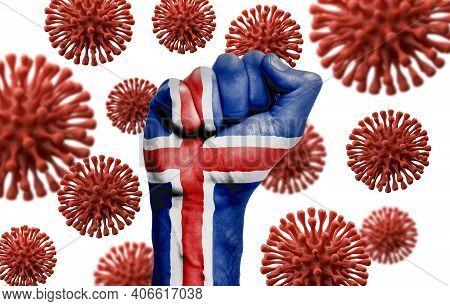 Iceland Flag Fist Fighting Off Coronavius Disease