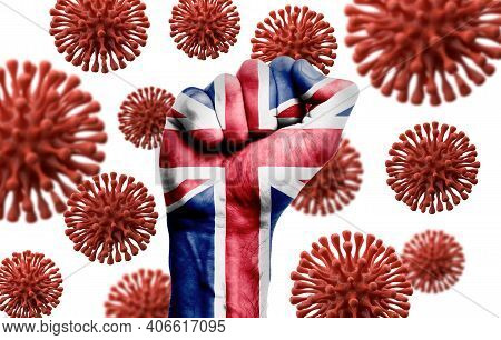 United Kingdom Flag Fist Fighting Off Coronavius Disease