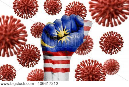 Malaysia Flag Fist Fighting Off Coronavius Disease