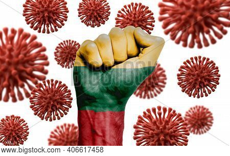 Lithuania Flag Fist Fighting Off Coronavius Disease
