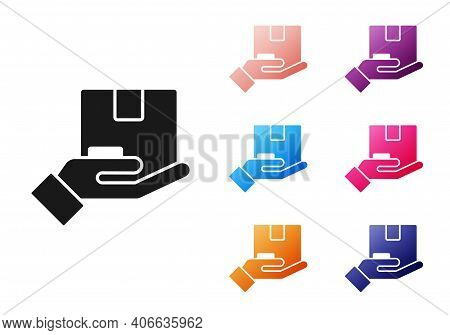 Black Delivery Insurance Icon Isolated On White Background. Insured Cardboard Boxes Beyond The Shiel