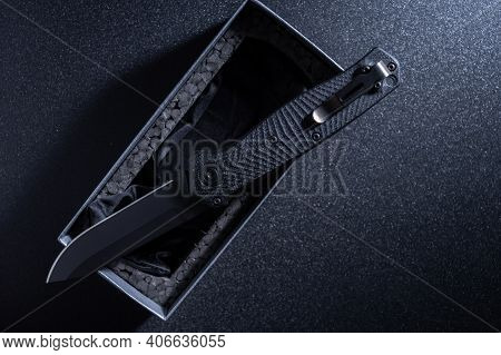 Knife In A Cardboard Box. New Pocket Knife In A Box. Folding Knife With A Clip.
