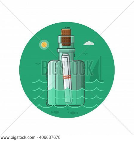 Message Bottle Seaside Icon In Line Art