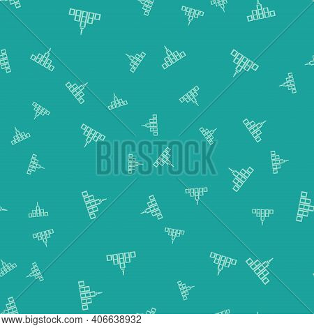 Green City Landscape Icon Isolated Seamless Pattern On Green Background. Metropolis Architecture Pan