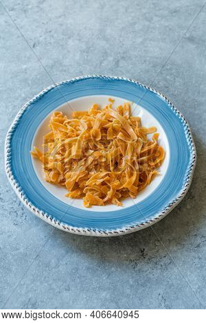 Turkish Noodle Eriste Flavored With Tomato Paste And Capia Pepper Alsa Called Red Pepper Plain.
