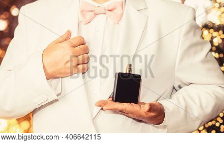 Rich Man Prefers Expensive Fragrance Smell. Man Scent Perfume. Perfume Or Cologne Bottle. Fashion Co