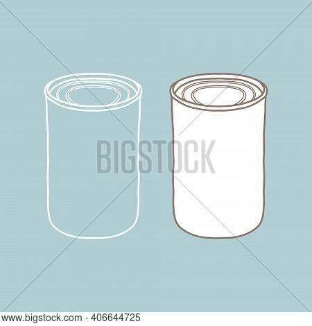 Metal Can Mockup. Vector Illustration Of Package For Food. Line Design Icon.