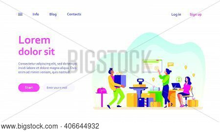 People Working At Post Office Flat Vector Illustration. Shipping And Delivery Service Concept. Mail 