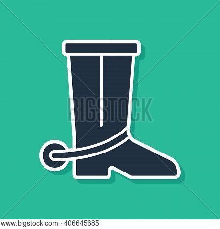 Blue Cowboy Boot Icon Isolated On Green Background. Vector