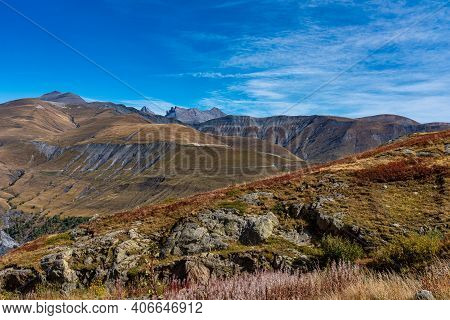 View Of The Mountains Around Alpe D'huez In The French Alps, France Europe