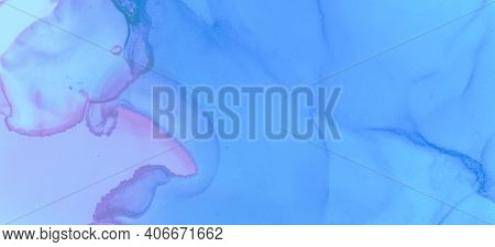 Blue Contemporary Paint Wallpaper. Abstract Ink Stains Pattern. Pastel Fluid Water. Fashion Ink Stai