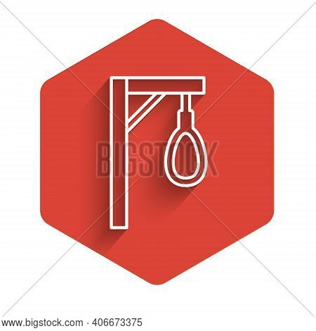 White Line Gallows Rope Loop Hanging Icon Isolated With Long Shadow. Rope Tied Into Noose. Suicide, 